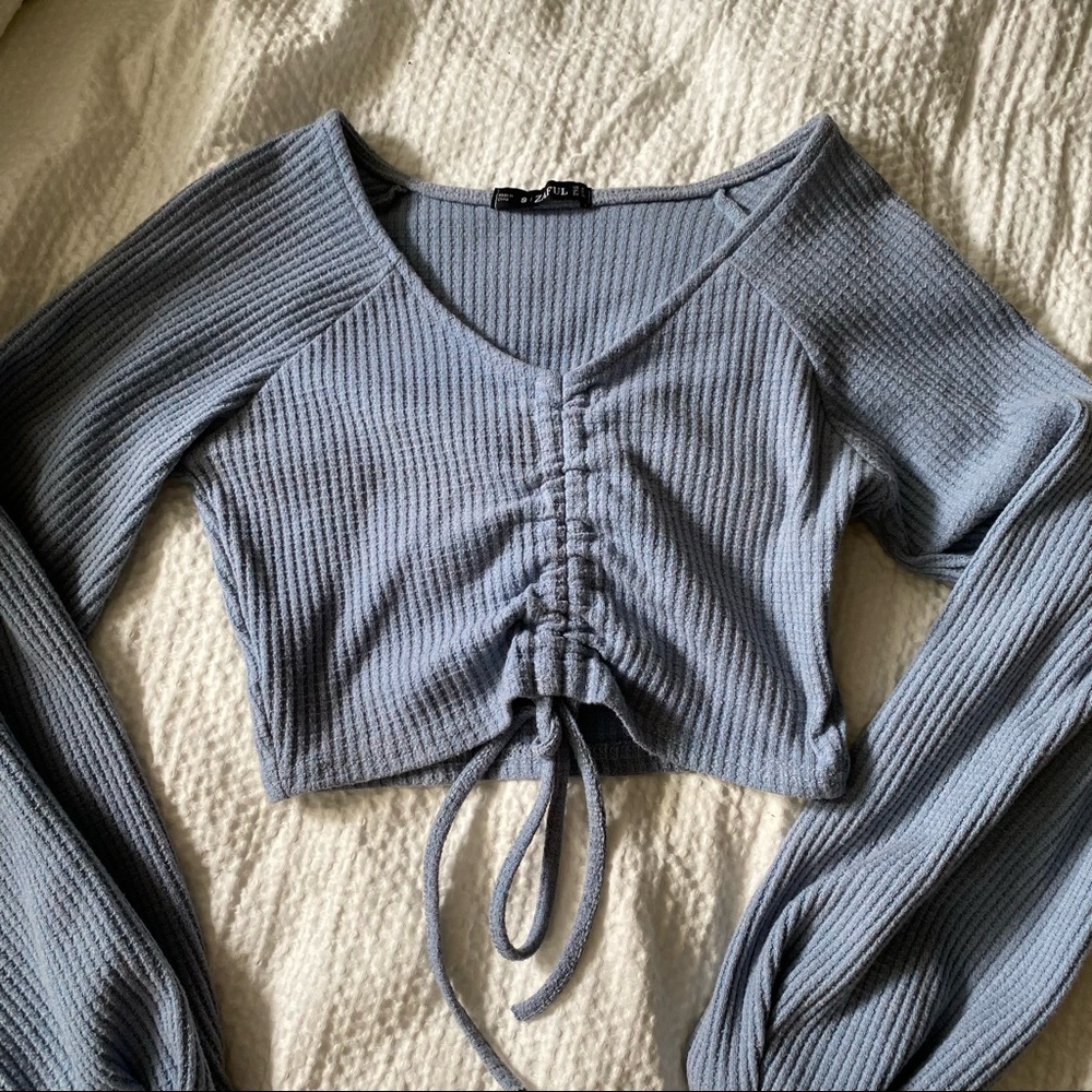 Zaful blue long sleeve crop top
